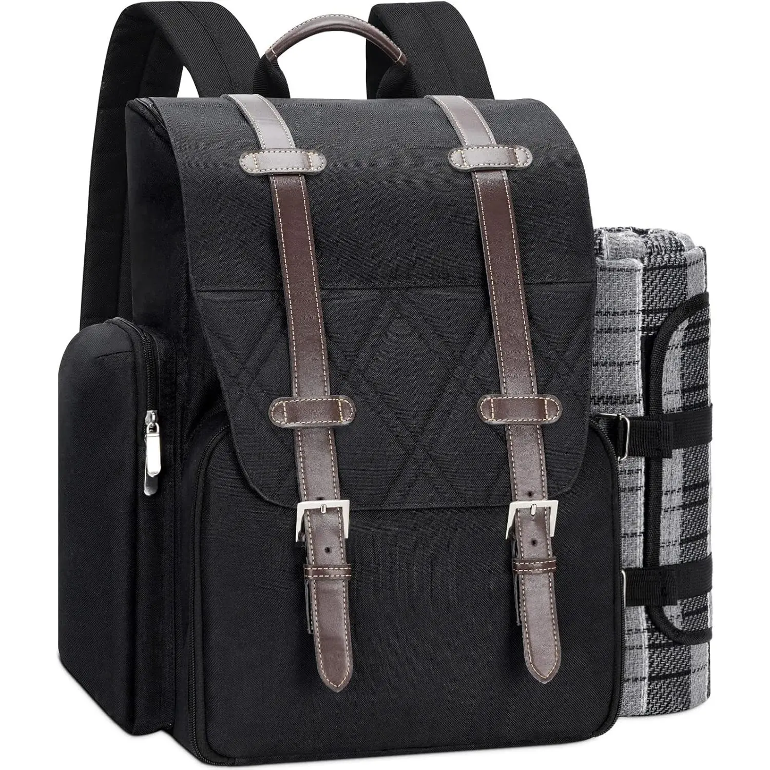 Picnic Backpack for Person with Large Insulated Cooler Bag, Picnic Basket Set with Wine Pouch, Waterproof Picnic Blanket & Cutlery Set.Perfect for Beach, Camping, Party,Wedding Gift for Couple.
