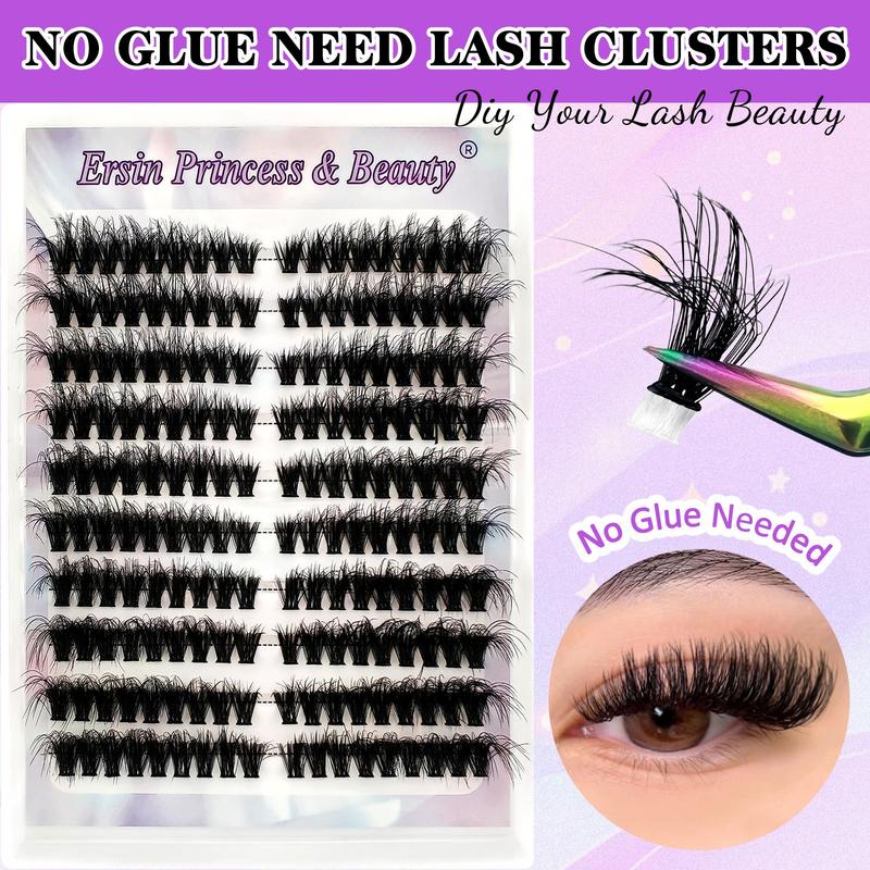 180 Cluster, Fluffy Self-Adhesive False Eyelash Clusters with Mixed Lengths 8-16mm, Comfortable Travel Portable Makeup, Long-Lasting Natural Look