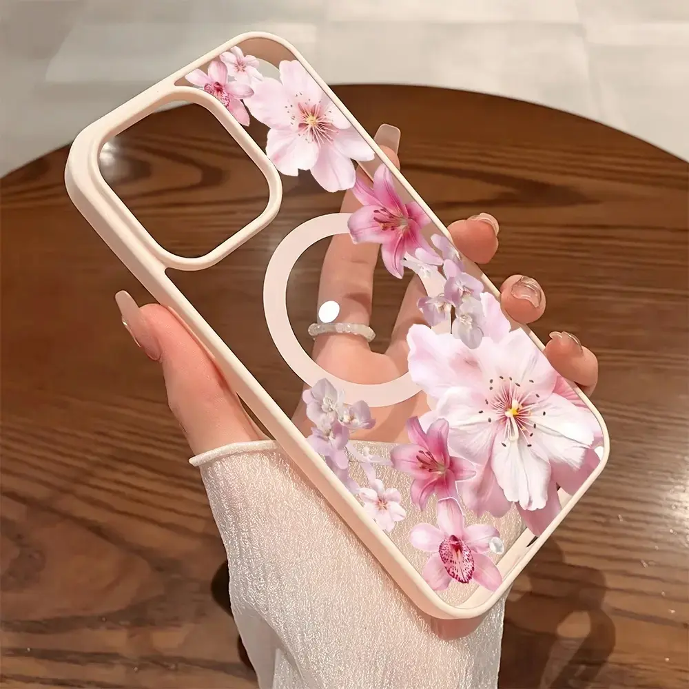 Pink Tropical Flowers CoquetPattern y2k Premium Magnetic Phone Cases for iPhone11/12/13/14/15/16/17/Air/promax/Plus  cased MagSafe Ready, Anti-Fall, Springtok and Ultra-Thin Design, Iphone Series
