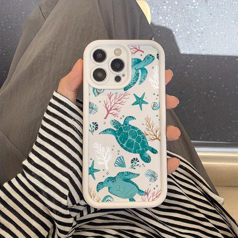 A Pure White Phone Case with a Blue Sea Turtle Design, Made of High Bamboo And Silicone, Providing Full Protection Against Drops, Compatible with for iPhone 17 E Air Pro ProMax iPhone16 15 14 Plus 13 12 Mini 11 X XS XR