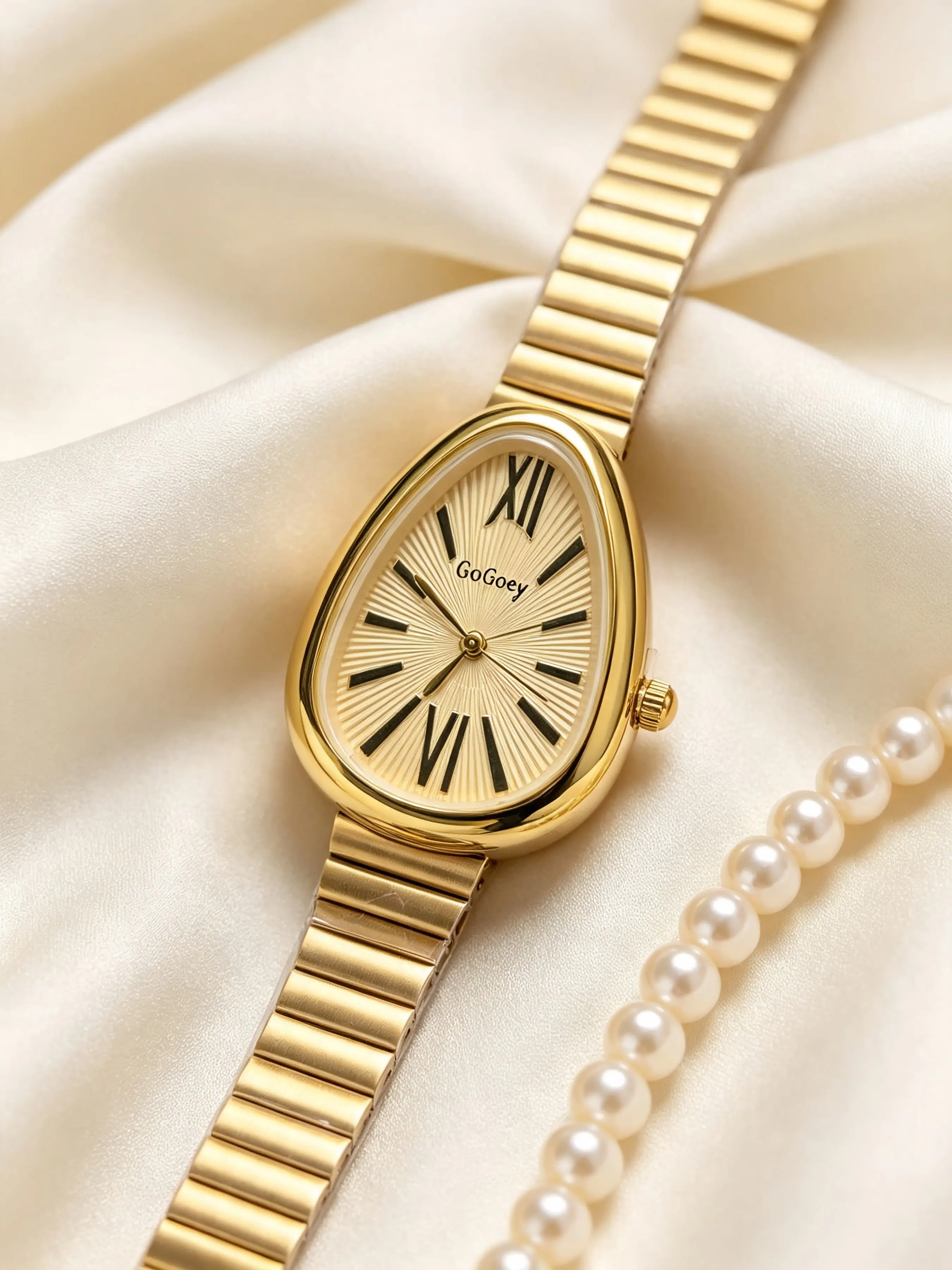 Elegant Ladies' Quartz Watch, Oval Analog Face, Hardlex Glass, Zinc Alloy Case, Roman Numerals, Steel Strap, All Seasons Fashion