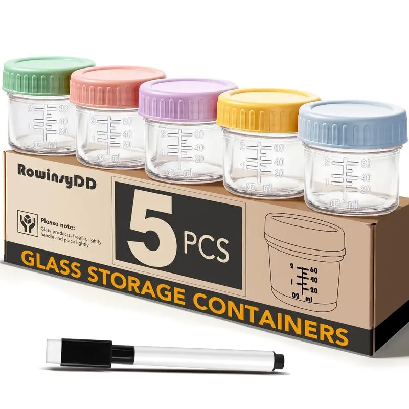 5 Pack 4 oz Glass Baby Food Jars with Lids, Reusable Baby Food Storage Containers for Freezer and Microwave, BPA Free Small Portion Containers for Purees, Snacks and Meal Prep