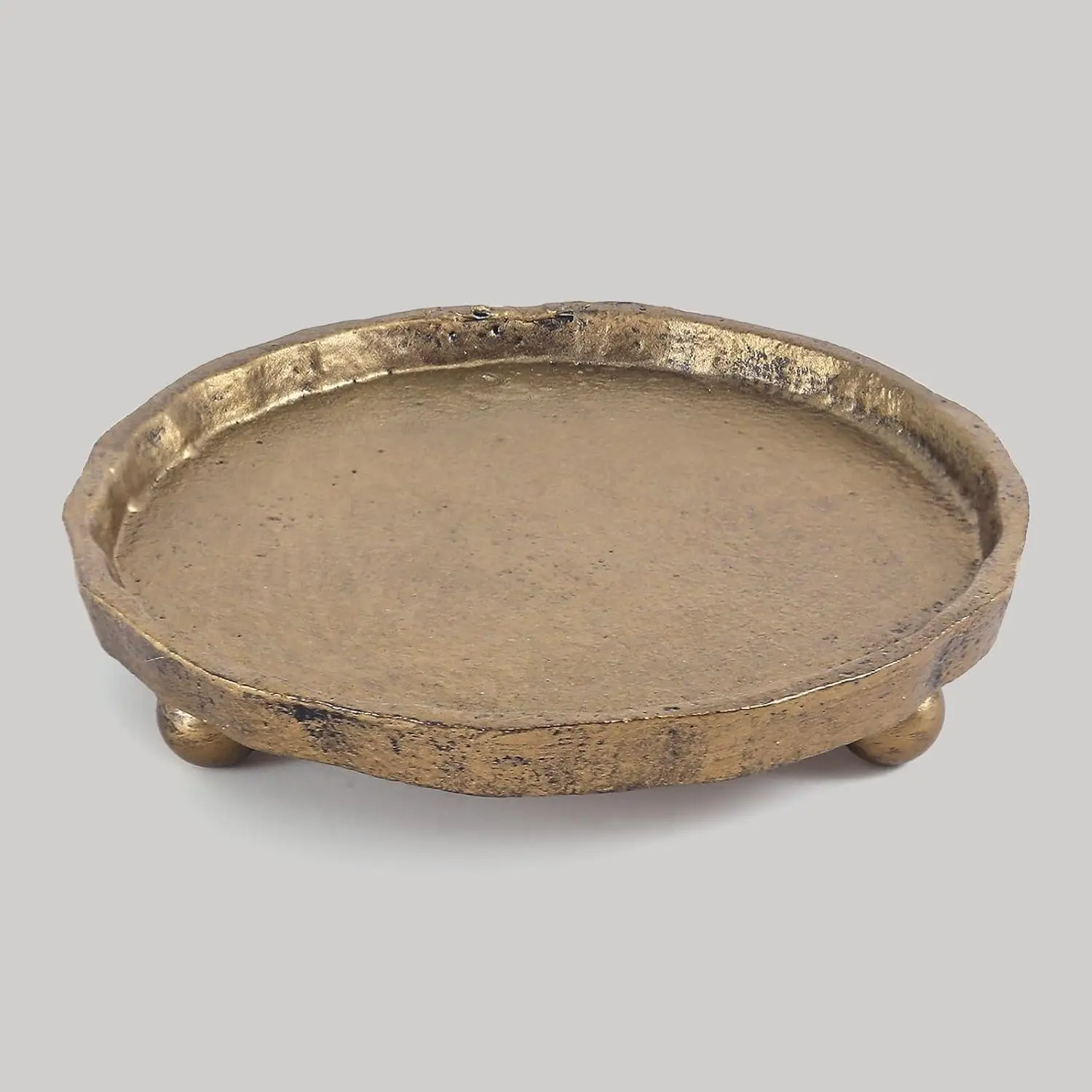 Vintage Cast Iron Pillar Candle Holder Plate with Rustic Brass Tray | Round Base Stand for Small Pillar Candles, Table Centerpiece & Home Decor AccentGift