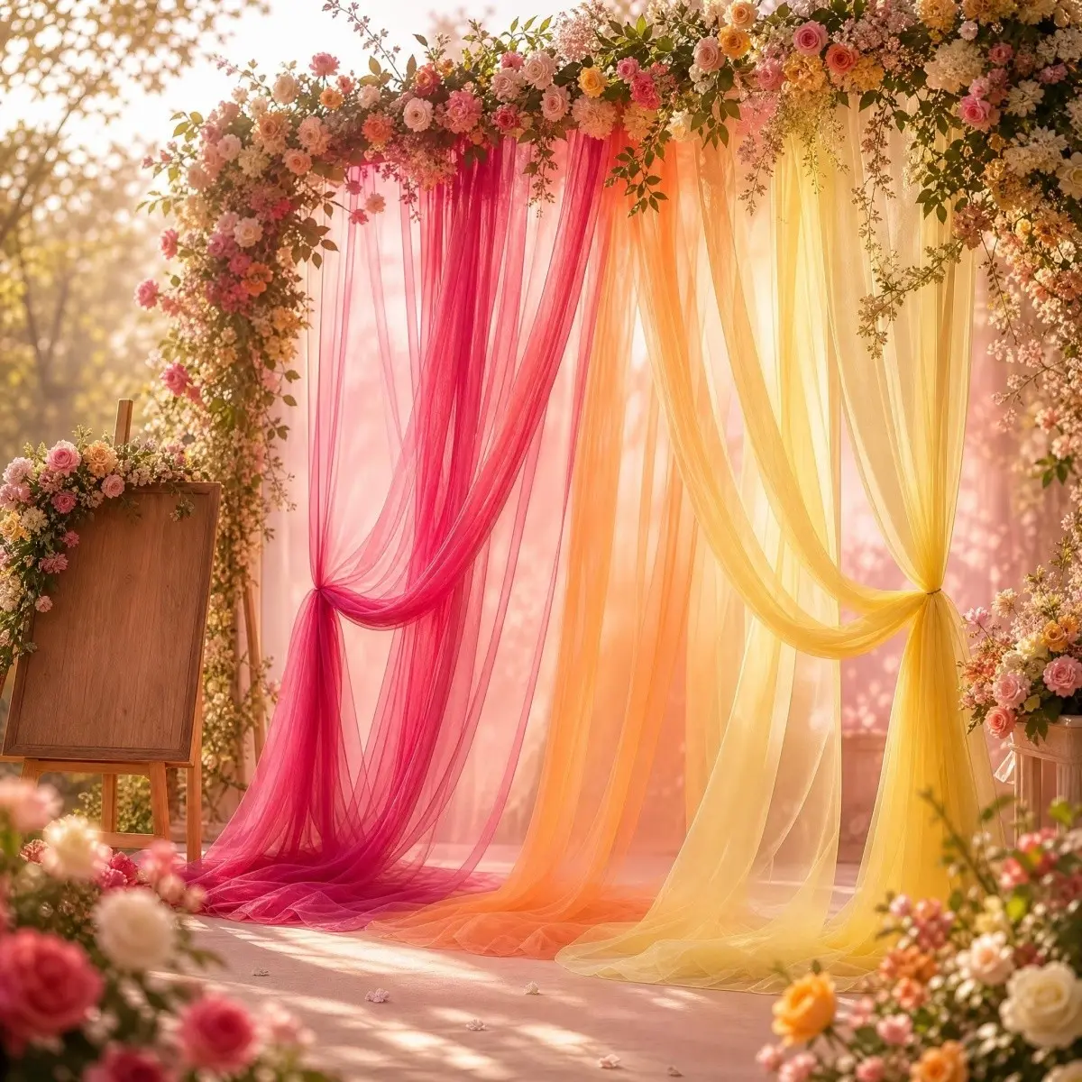 3-Piece Wedding Drapery Set, Lightweight Polyester Mesh, Ideal for Weddings Parties Festivals, Hand Washable, Multi-Use Decor, Wedding Party Decor