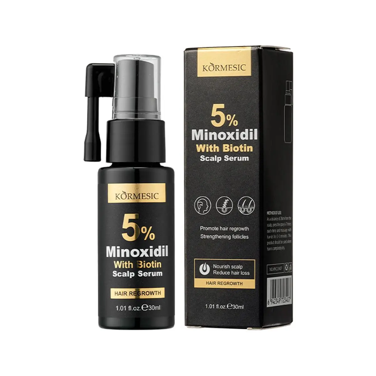 KORMESIC Minoxidil Hair Regrowth Shampoo, Scalp Essence Water 30ml,2026 Advanced New Formula Promotes Hair Growth for Thicker Hair, 5% Active Ingredient, Fragrance-free Formula for Men and Women.