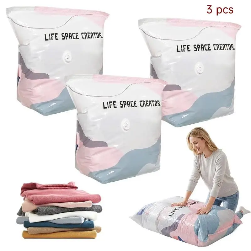 3pcs Vacuum Storage Bag, 2026 New Vacuum Packing Bag, Ideal for Clothes, Down Blankets, Travel, Space Saving, Compression Storage Bags