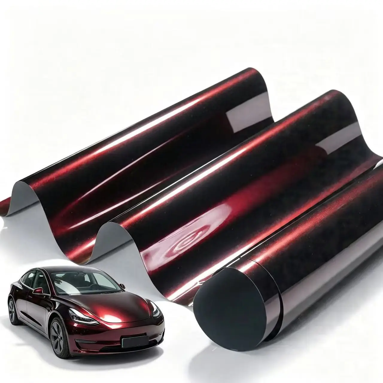 Highest Quality PET Ultra Glossy Flowing Black Red Chameleon Vinyl Wrap Film Madeira Red Car Sticker Decal With Air Bubble Free