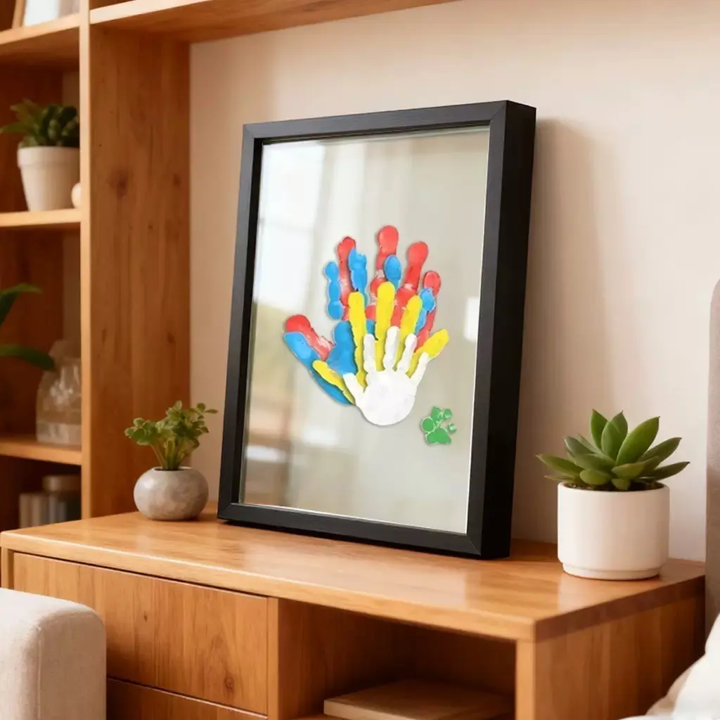 DIY Home Memorial Gift Set, Dual-Sided Transparent Handprint Frame, Photo Display Stand, Art Framing, Postcard, Polaroid Glass Pressed Showcase Frame