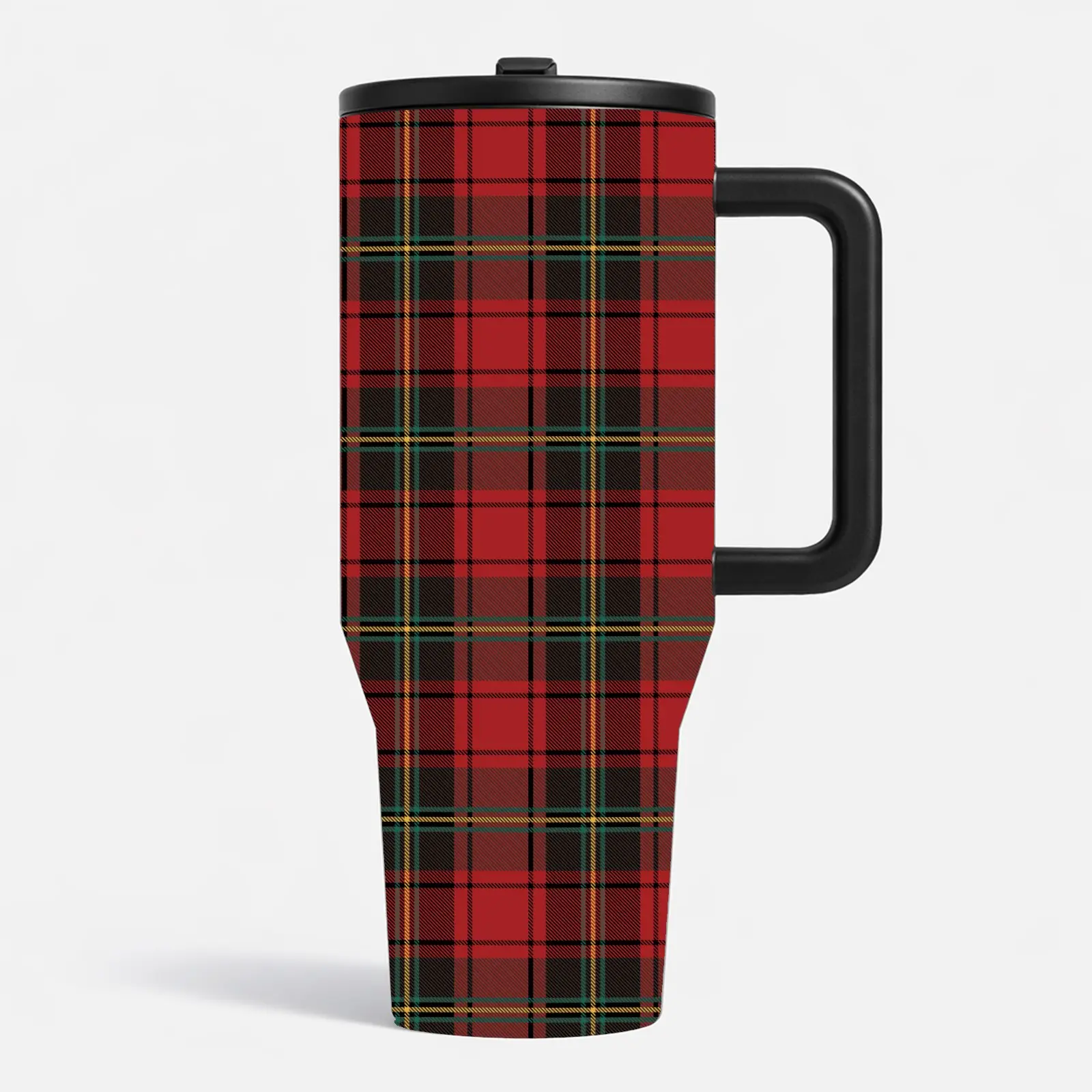 1PC 40oz Royal Red Gold Plaid Tumbler with Handle, Stainless Steel Insulated Travel Cup, Luxury Scottish Checkered Water Bottle with Straw Lid, Double Wall Vacuum Coffee Mug, Large Capacity Reusable Cup for Women Girls, Elegant Fall Winter Gift