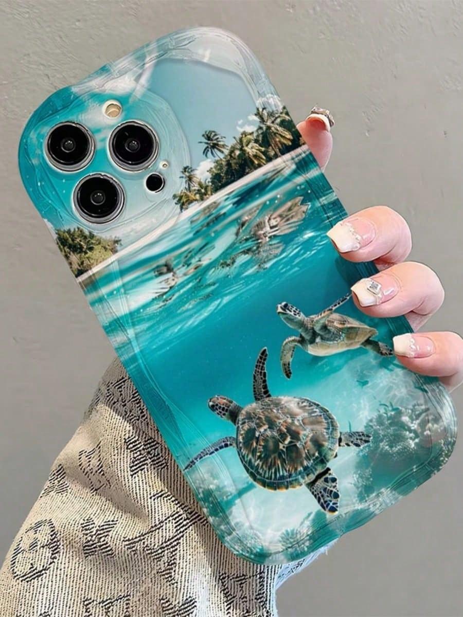 Coconut Trees, Sea Turtles By The Sea Phone Case Suitable For Compatible With Iphone16, 15, 14, 13, 12, 11, PRO MAX, As Well As X, XS, PLUS,