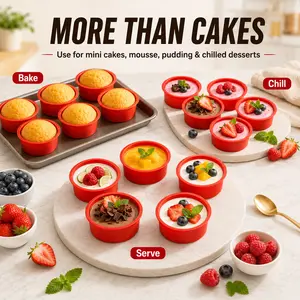 10PCS Silicone Mini Round Cake Tin Set, Reusable Easy-Release Cheesecake Baking Cups for Mousse, Pudding, Cupcake DIY Baking