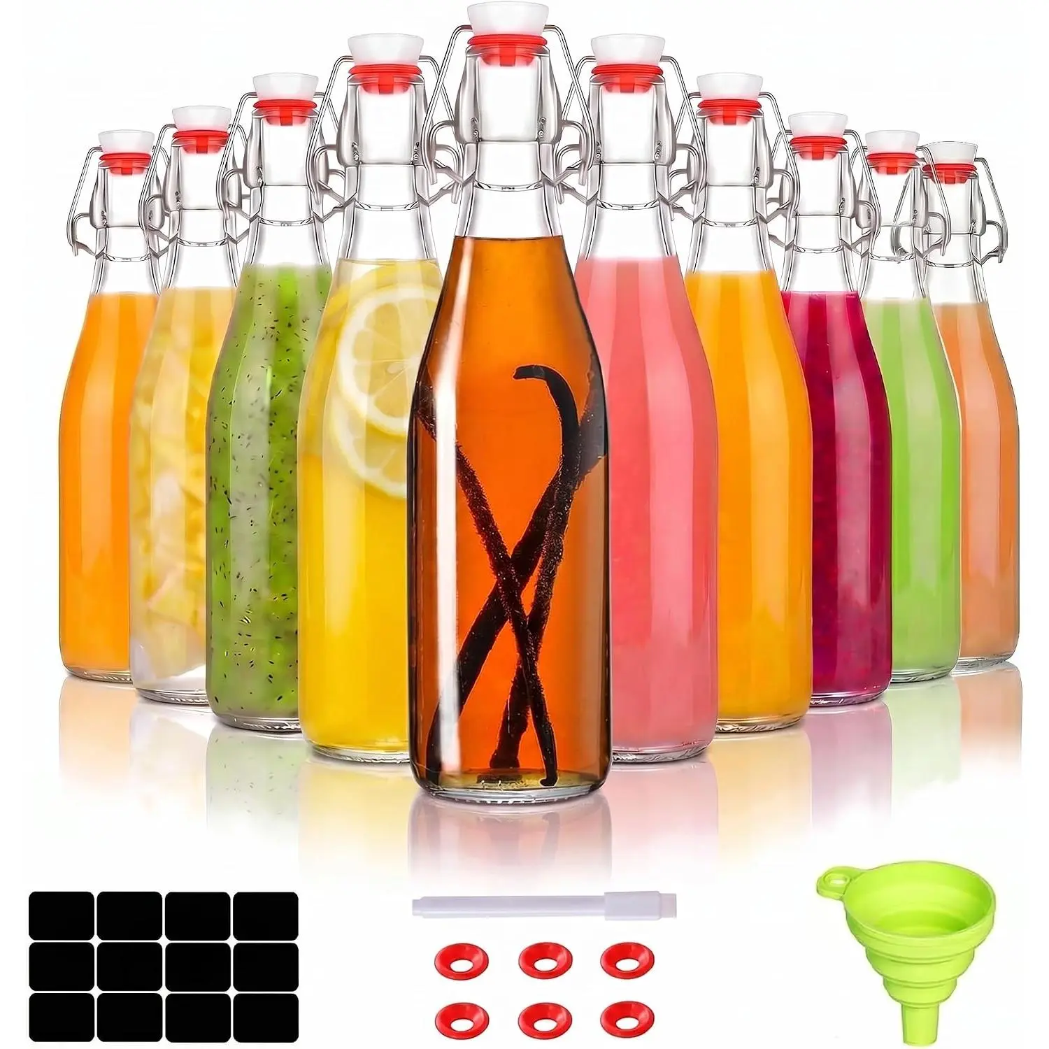 Clear Glass Bottle with Swinging Top for Airtight ,  Bottles with Flip Caps,  Brewing and Fermentation Kombucha, Vanilla Extract, Beverage, Water, Kefir (12OZ)