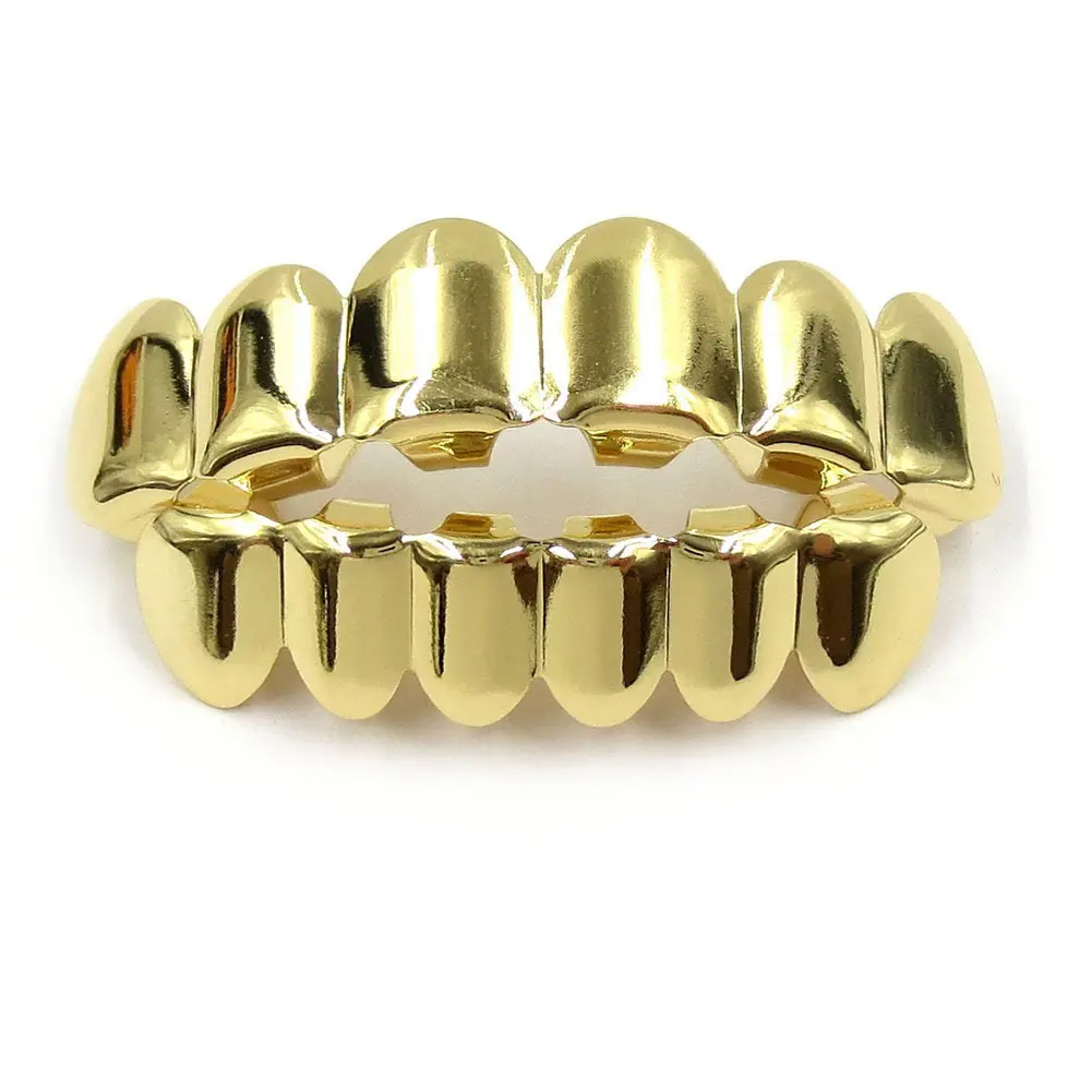 Hip Hop Teeth Grillz, Real Gold Plated Metal Tooth Caps, Flat & Pointed Teeth Sets Available, Multi Color Grills Jewelry For Rapper Party Cosplay Decor