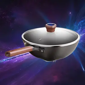 Pre-Seasoned Ultra-Thin Uncoated Iron Wok Natural Non-Stick Skillet, Compatible with Gas Stove and Induction Cooker for Home Stir-Frying