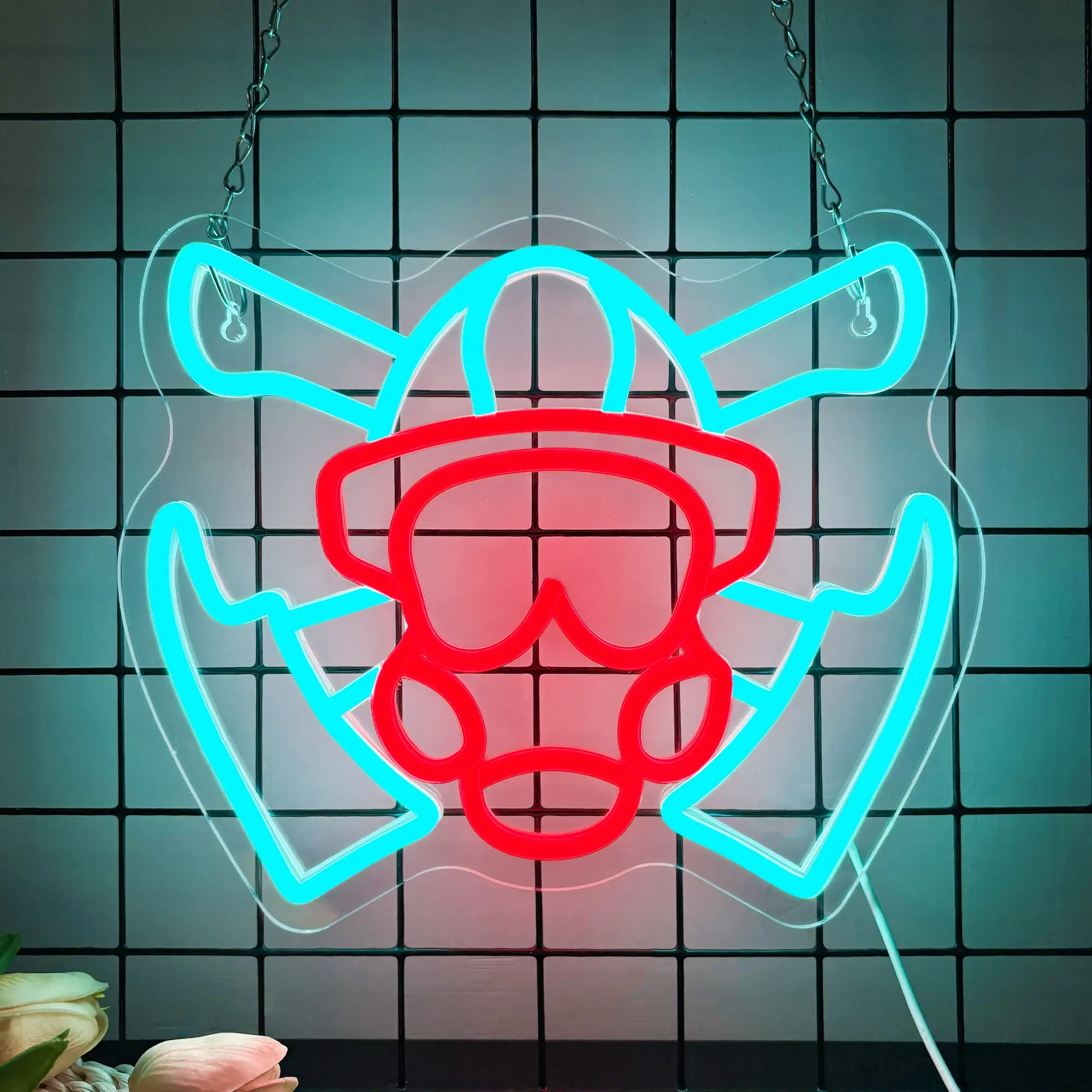 1pc Firefighter Helmet Neon Sign, Firefighter Helmet With Axes Light, Axe Wall Art, Fire Department Decor, Rescue Room Art, Hero's Neon Light