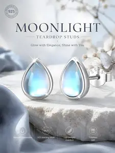 Elegant S925 Silver Waterdrop Moonstone Earrings, Fashion Simple Style Casual Ear Studs, Daily Wear Gift for Valentine's Day, Teardrop Earrings, Fashionable Earrings, Elegant Minimalist Earrings, Earrings Jewelry