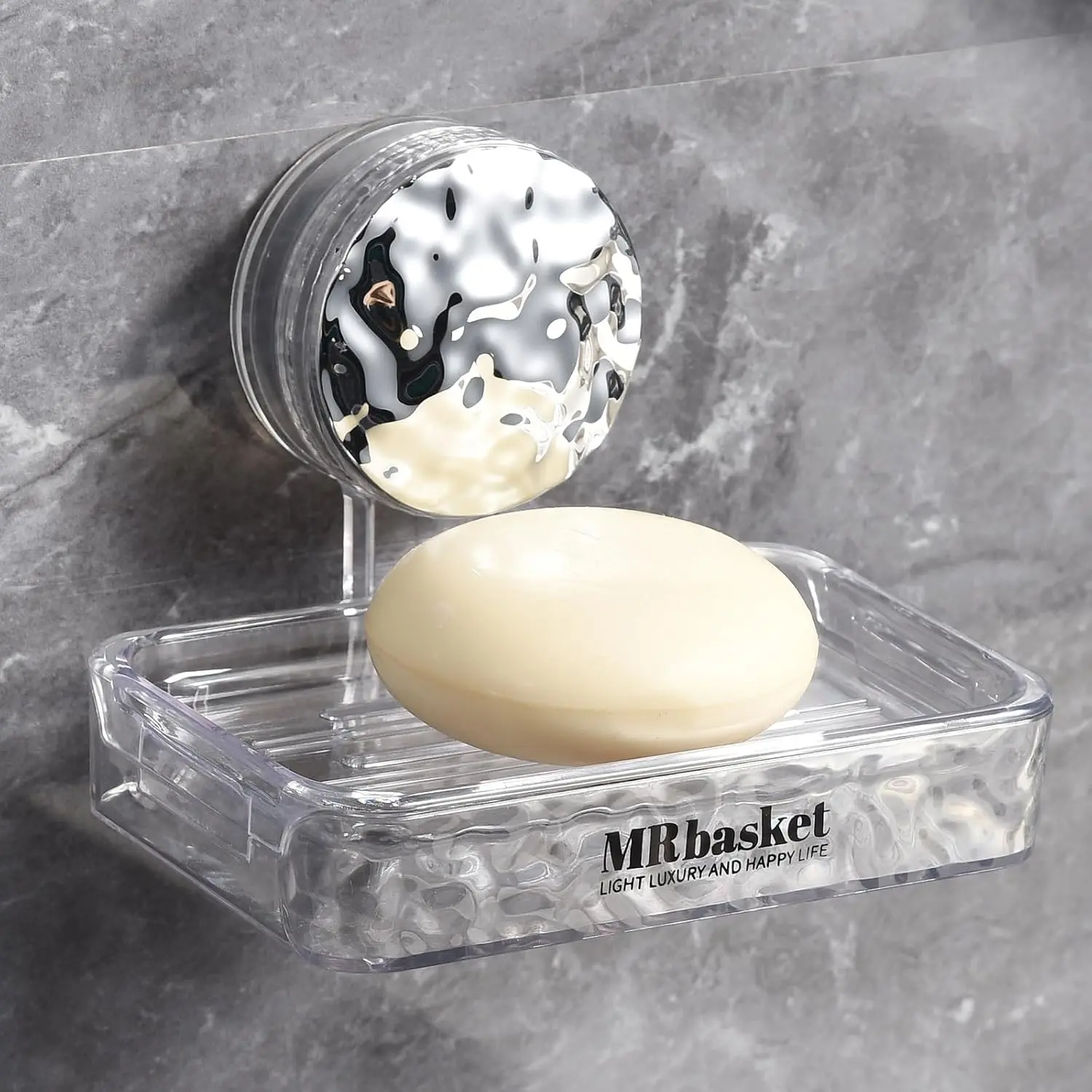 Soap Dish Holder Suction Cup, Wall Mounted Self Draining Soap Case & Sponge Rack, No Drilling Suction Bar Soap Holder for Bathroom, Kitchen Sink