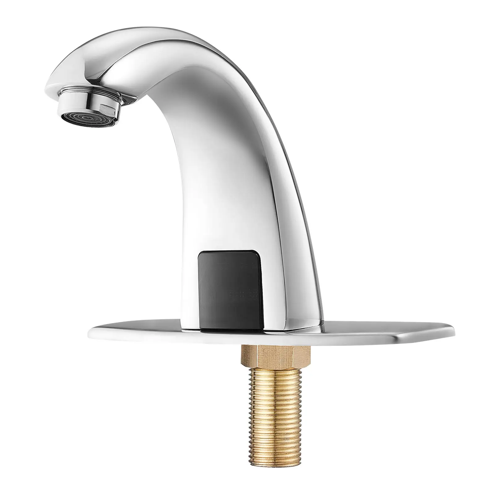 Touchless Bathroom Sink Faucet, Automatic Motion Sensor Restroom Toilet Faucet with Hole Cover Plate, Battery Operated, Adjustable Temp for 9/16 in Pipe Commercial Lavatory, Chrome Plated Silver