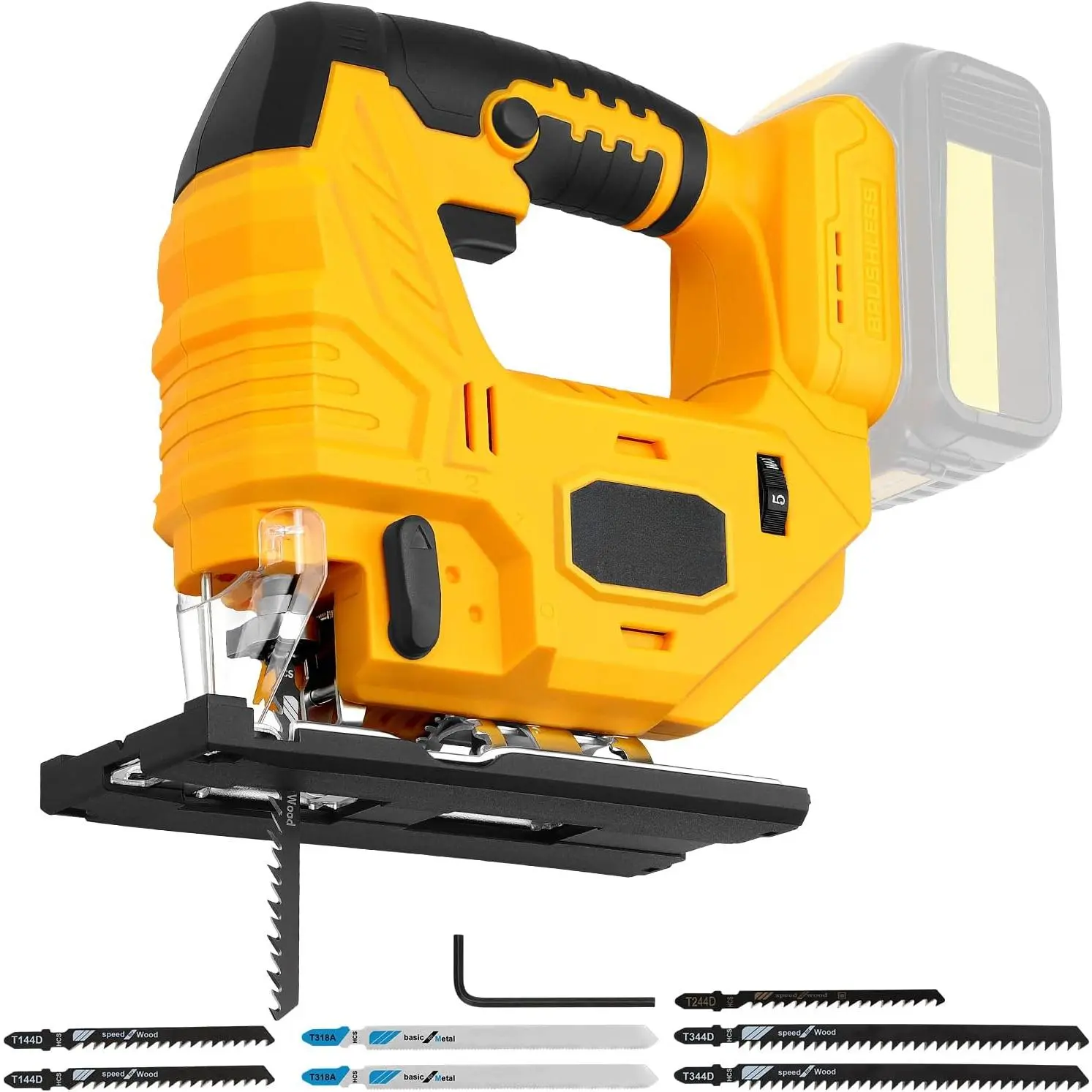20V Cordless Jigsaw, Variable 7-Speed Up to 3200RPM, 3 Orbital Settings, 45° Bevel Cuts, LED Light, Compatible with Dewalt 20V Battery (Battery Not Included) for Straight/Curve/Circle Cutting
