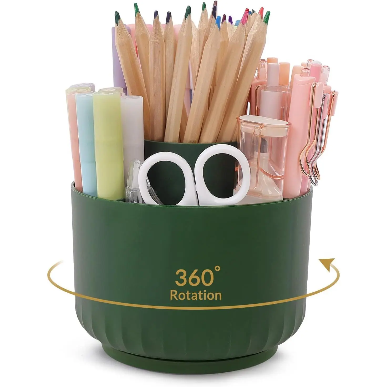 360  Rotating Desk Organizer, -Purpose Pencil Pen Holder for Desk, Rotating Pencil Cup with Stickers, Office Supplies, Desk Decor for Office, School,