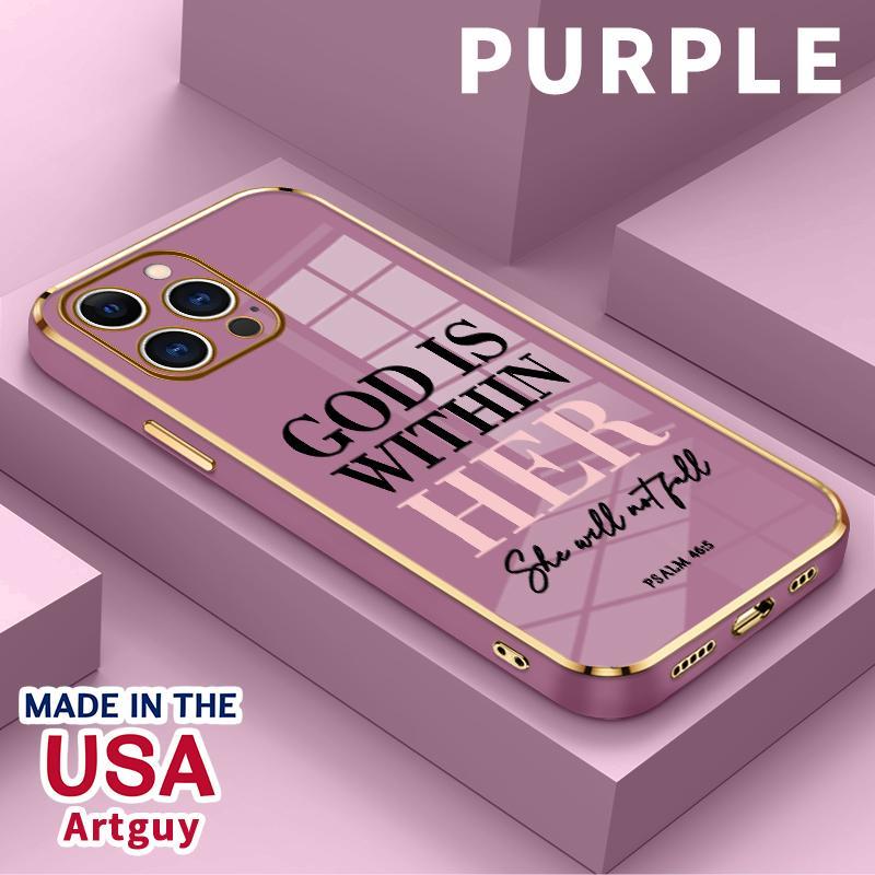 Electroplated Golden Edge Phone Case Compatible with iPhone 17 16 E Pro Max 15 Plus 14 13 12 11 Air God is Within Her Pattern Rugged Durable Shockproof Anti-Scratch Soft Silicone Case