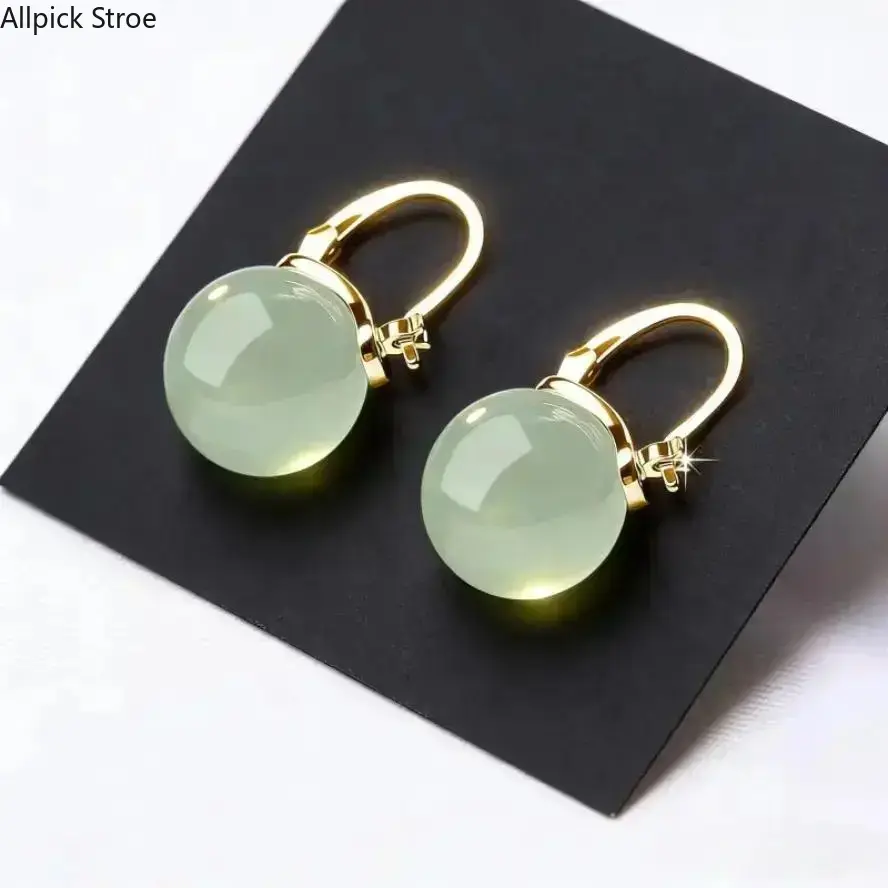 Minimalist Jade-Style Stud Earrings for Women - Modern Green Stone, Lightweight & Comfortable with Secure Clasp for Work or Daily Outfits, Work Outfits, Jade Stone, Buckle, Elegant, Female, Modern Minimal, Jade Round