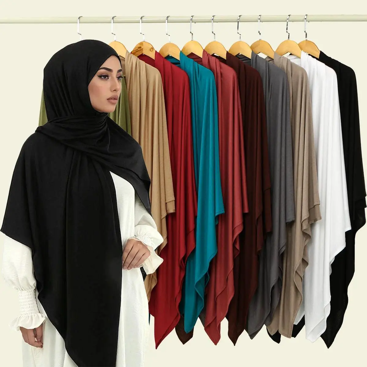 145*145cm Large Size Jersey Modal Square Scarf Stretchy Muslim Instant Hijab Layer Khimar Eid Islamic Women Prayer Headscarf
