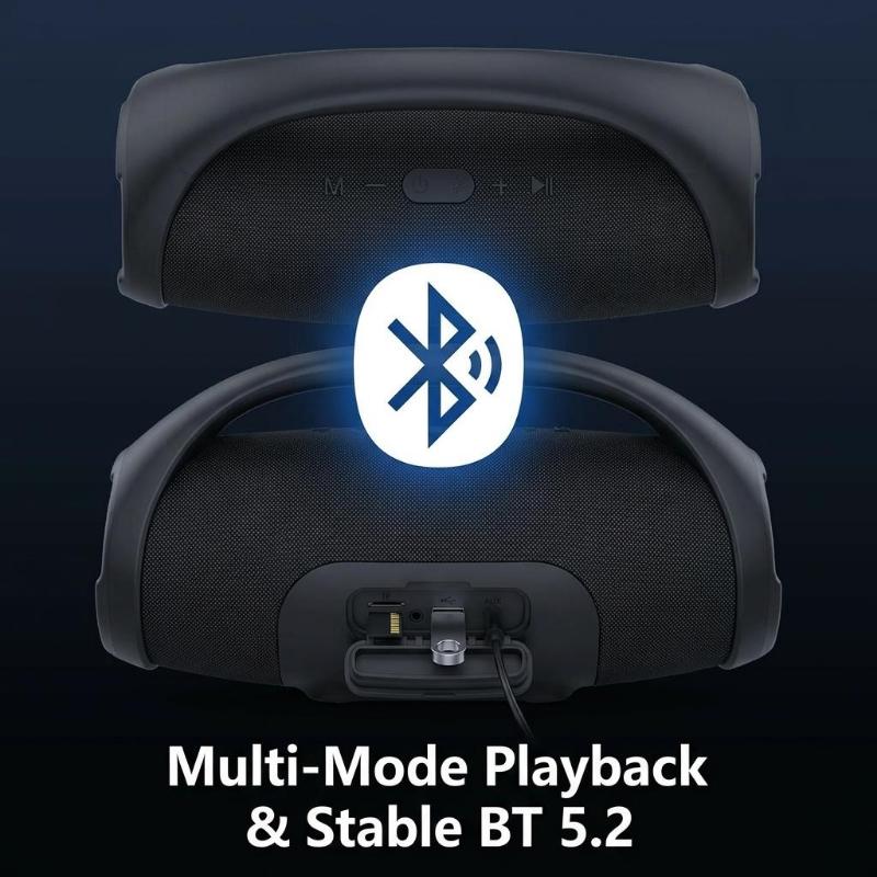 100W high power bluetooth speaker portable RGB colorful light waterproof wireless subwoofer 360 stereo surround TWS FM boombox.