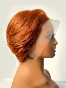Pixie Wig Ginger 99j Color, 13x4 Lace Pixie Cut Human Hair Wigs for Women, Short Straight Daily Party Cosplay Use