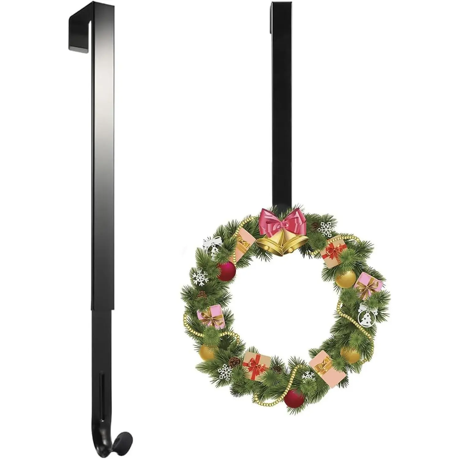 Wreath Hanger Adjustable Length from 14 to 26 Inches Wreaths Holder Hook 20LB Heavy Duty for Front Door for Christmas Easter Halloween Decorations Wreath (Black 1 count, 1)