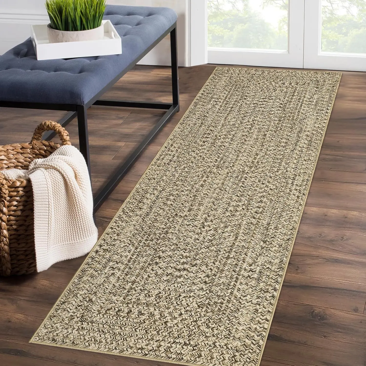 Gaomon Braided Printed Area Rug - Washable, Stain-Resistant, Non-Slip Textured Carpet with Farmhouse Look, Multi-Size Option for Entryways, Hallway Runner Use
