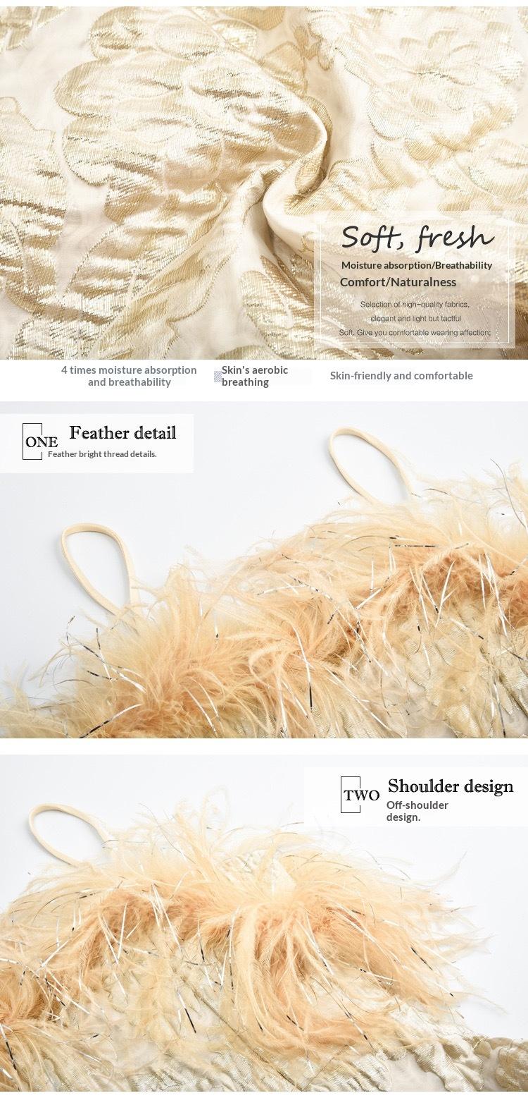 2025 Spring/Summer Off-Shoulder Feather Evening Dress Elegant Reception Dress with Straps and 3D Pattern