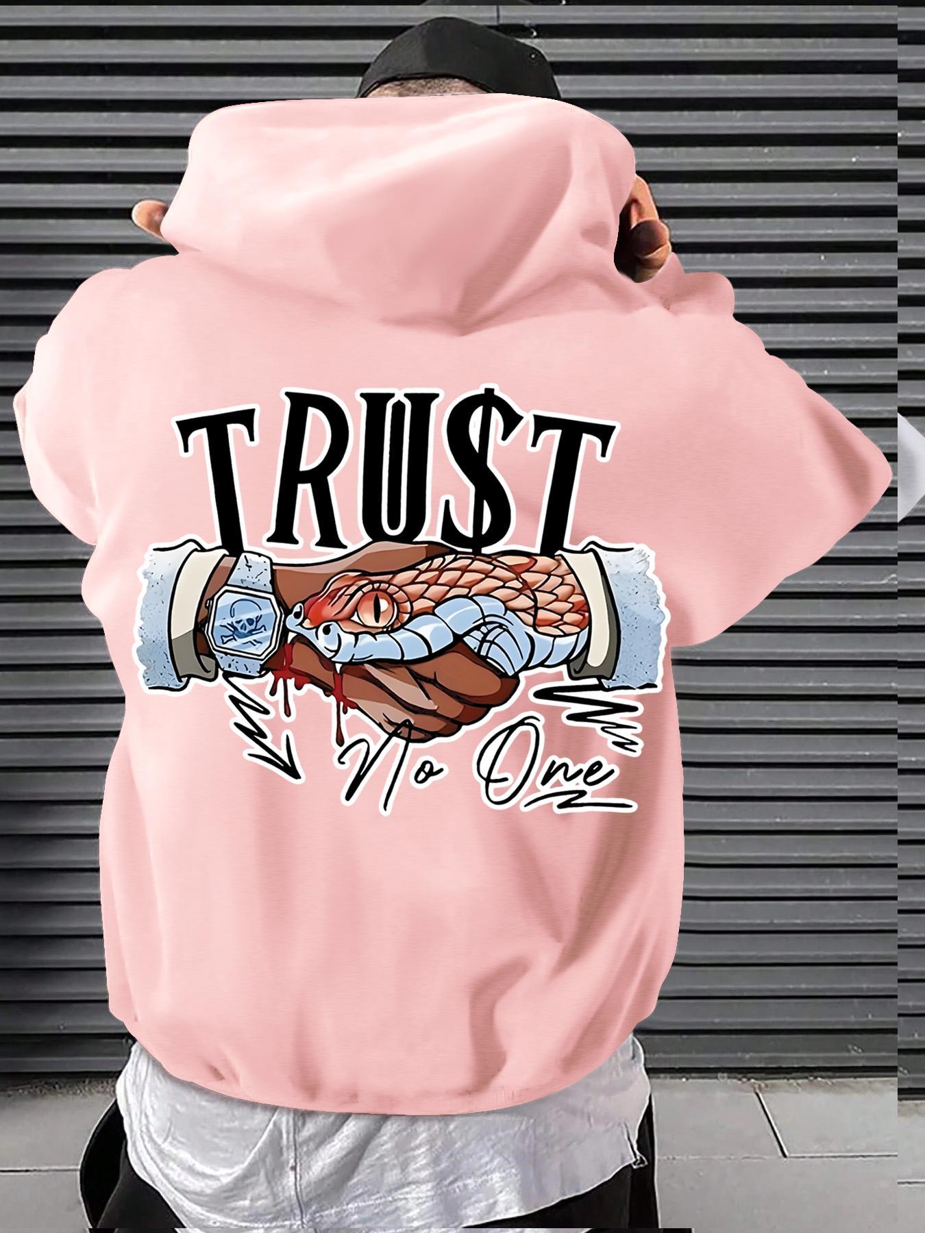 Men's Letter & Hand Print Drop Shoulder Hoodie, Graphic Print Hoodie Fashion Casual Regular Fit Drawstring Pocket Hooded Sweatshirt for Daily Holiday Outdoor Wear, Men Clothes for Fall & Winter