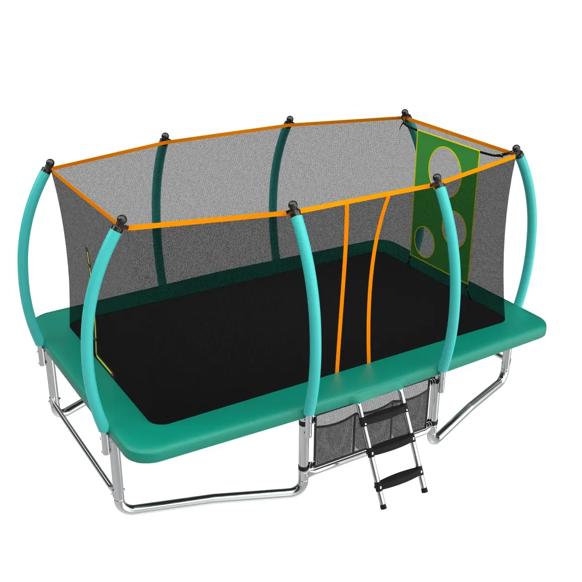 [Bellemave]8X14FT/10X16FT Heavy‑Duty Galvanized Steel Trampoline, UV‑Resistant PE Enclosure Net, 3‑Step Ladder, Reinforced Balance Bar and W‑Shape Legs