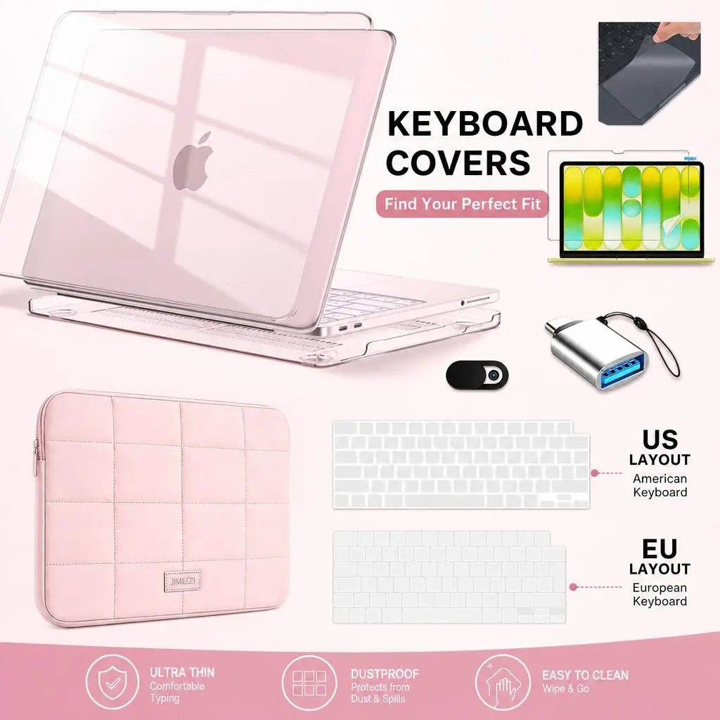 Macbook Neo 8-Piece Aesthetic Transparent Case Set, Storage Bag + Crystal Shell + Keyboard Memos + Screen Protector + Privacy Film + USB Adapter