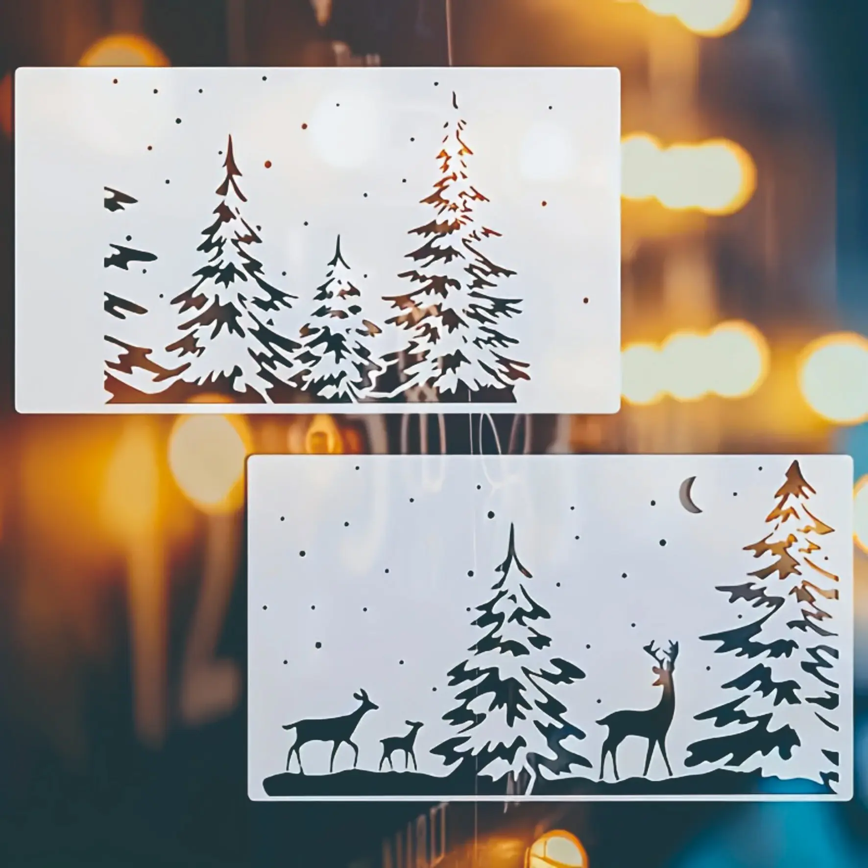 Reusable Winter Snowflake Templates, Large and Small DIY Christmas Stencils, Reindeer, Pine Tree, Falling Snowflakes, Stars, Craft Stencil