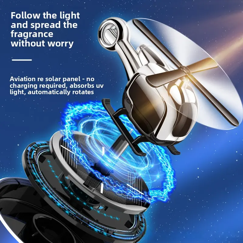 New-Arrival Solar-Powered Q-Version Helicopter Car Perfume Ornament, Auto Air Freshener Accessory Suitable for Men