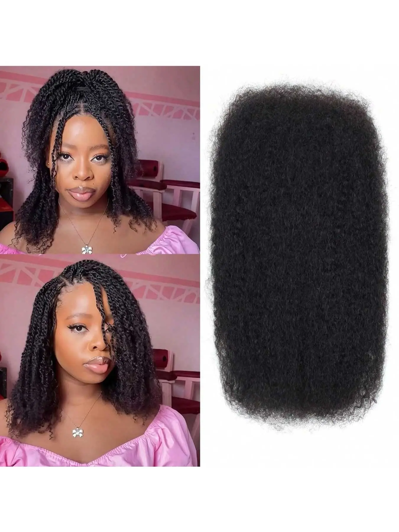 African Kinky Curly Human Hair, 8-12 Inches, Suitable for Braids, Locks, Cornrows, Coloring, Unisex, Natural Look, 30g Per Pack, Curly Hair Extensions