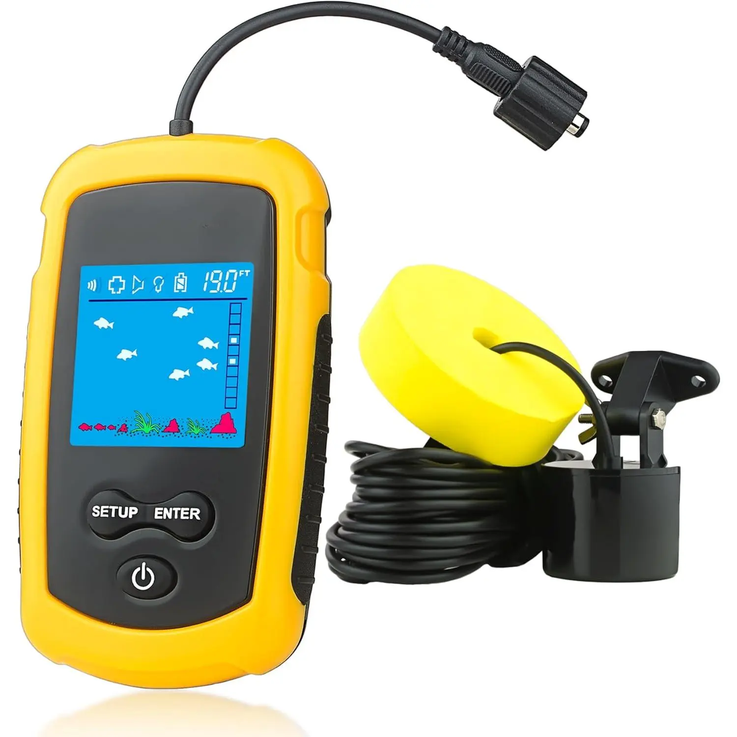 Portable Wired Fish Finder Ice Kayak Fishing Gear Water Depth Finder Handheld Fishfinder LCD Display Sonar Transducer