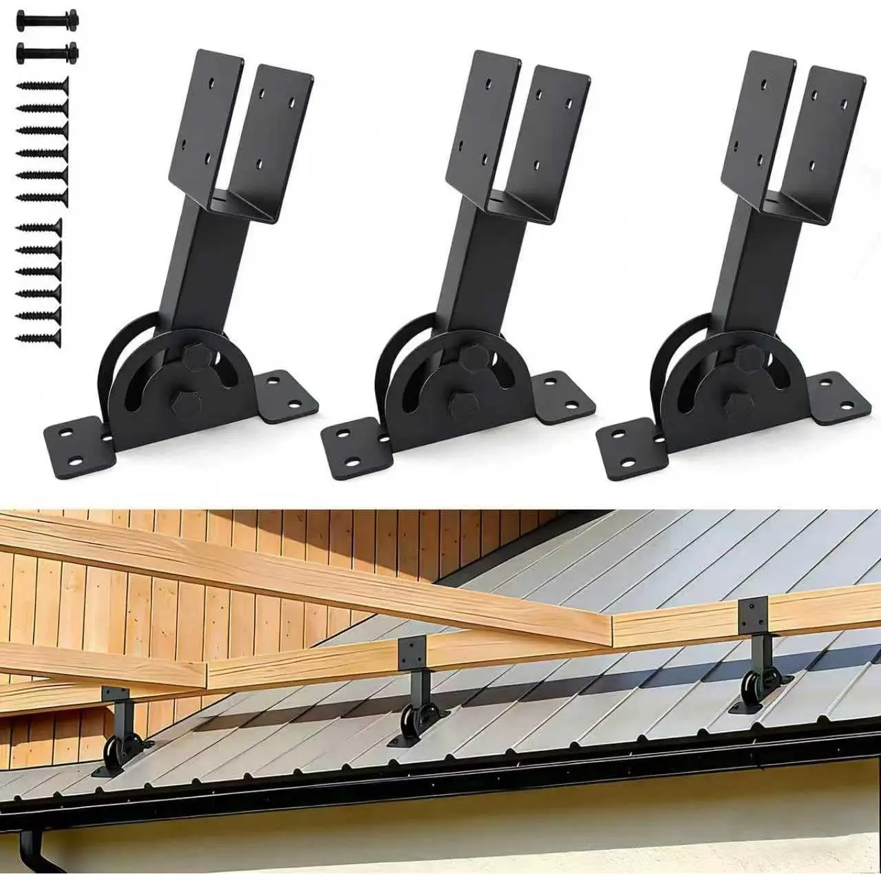 2x4 Duty Roof Riser Brackets Kit 3 Pcs,| Angle Pergola Brackets Black Powder-Coated Roof Lift Brackets Suitable for Gazebos/Pergolas