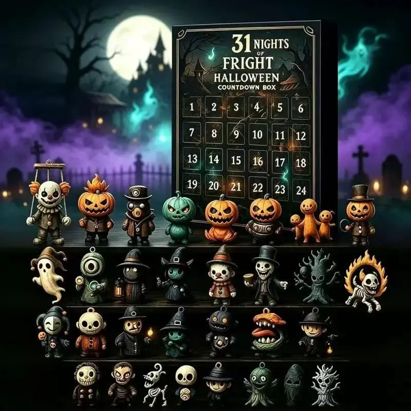 Halloween Countdown Box with Figures, 31 Night Surprise Halloween Calendar, Blind Box Gift, Blind Pack, Festive Holiday Countdown, Perfect for Halloween Fans