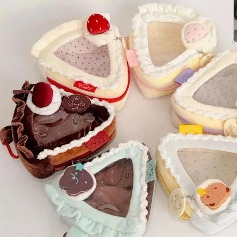 Morebunny Strawberry Cake Cotton Doll Bag Transparent Plush Storage Pouch Ins Style Cute Keychain Pendant Gift For Friend