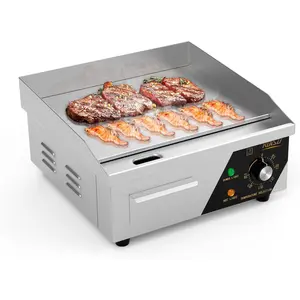 14-30 In Electric Countertop Flat Top Griddle, 1500W Electric Griddle, Teppanyaki Grill Stainless Steel with Adjustable Temperature Control 122°F-572°F for Home Restaurant Commercial