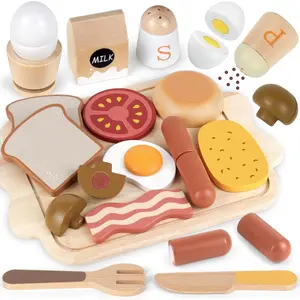 Toy Food for Toddler 3-5 Pretend Play Kids Kitchen Playset Breakfast Cutting Food Girl Boy Birthday Gift Age 3 4 5 6 Year Old Wood Educational Toys Kitchen Accessoriesfidget toys