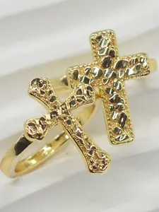 14k Gold Plated Vintage Cross Ring, Unisex Textured Nugget Design, Daily Wear, Religious Festival Jewelry, Men's and Women's Accessories, Elegant Fashion Rings