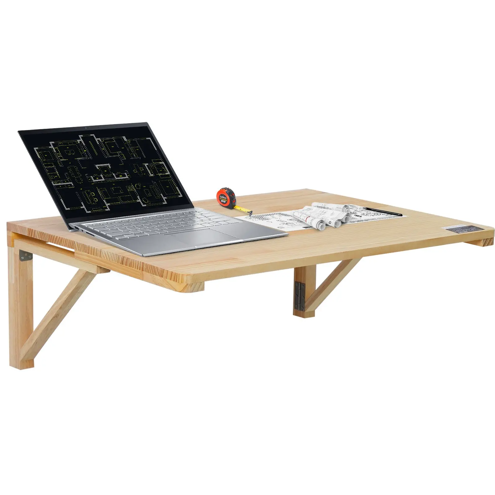 VEVOR Wall Mounted Folding Table, 31.5" x 23.62" Drop Leaf Desk with Metal Iron Bracket & Installation Hardware, Assembly Required Wooden Floating Table for Dining, Laundry Room Small Spaces