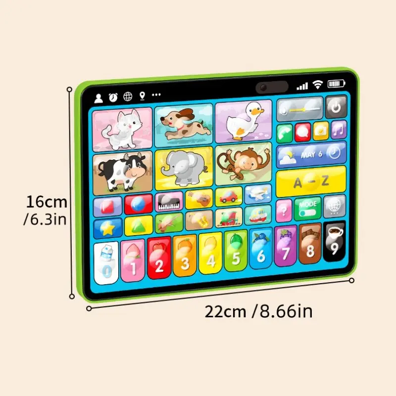 Three-Language Learning Toy Tablet with Music and Sound Effects, Montessori Language Therapy, Birthday Gift for Boys and Girls