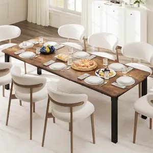 Rustic Dining Table for 6-8 People, 71" Large Wooden Kitchen Table with Metal Legs, Irregular Wave Edge Industrial Conference Table, Brown Wood