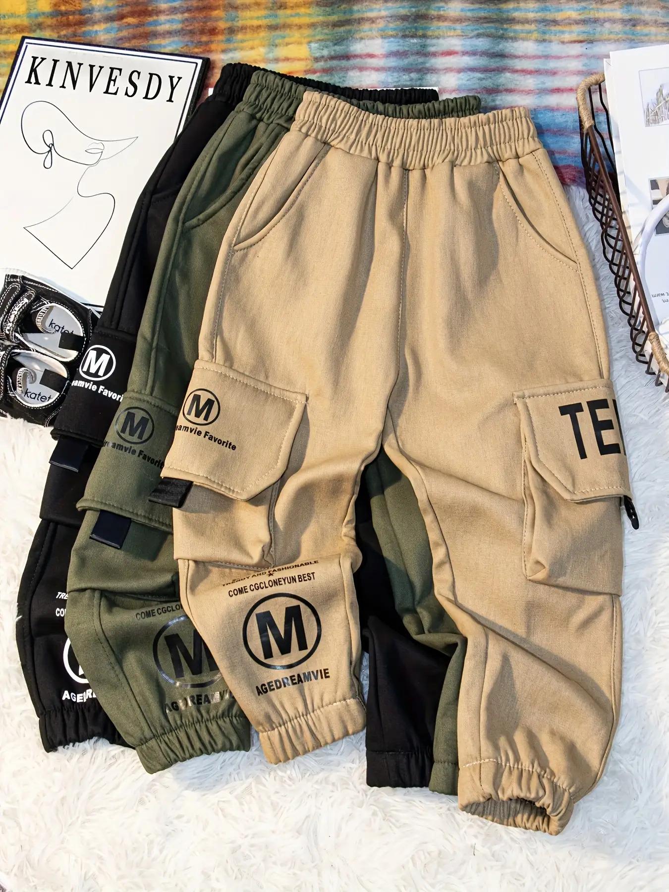 NewNewBoys' Work Pants - Elastic Waistband Pants for Kids, Machine Washable Long Pants for School, Playdates, Casual Attire - Durable Casual Trousers for Active Boys, Playdate Clothing, Unique Text Design, Smooth Fabric Finish, Perfect for Outdoor