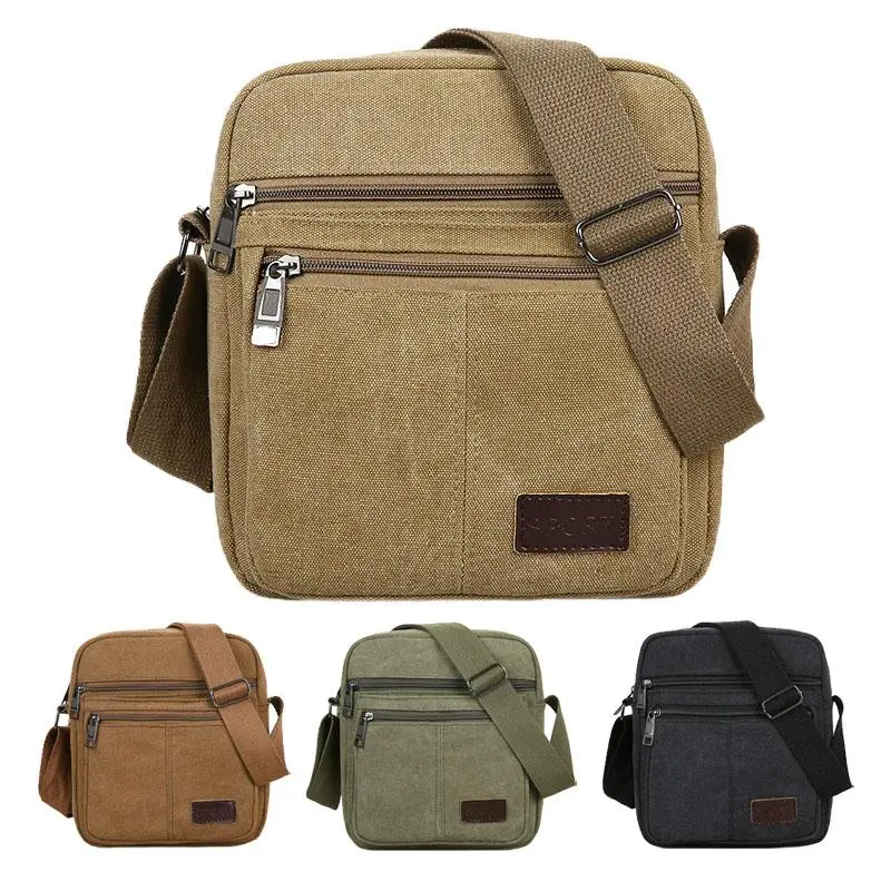 Men's canvas shoulder bag, small crossbody bag, multifunctional vintage work bag, outdoor bag, travel bag, vintage zippered bag, men's crossbody pack